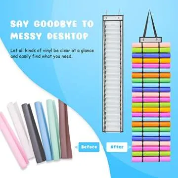 VICNOVA Vinyl Roll Holder, 24 Compartments Hanging Vinyl Storage Organizer Wall Mount Craft Organizers and Storage Foldable Vinyl Roll Storage Plastic Bag Holder Rack for Craft Room