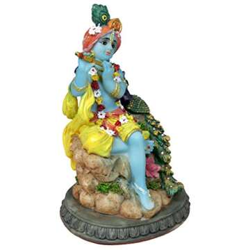 Kishor Krishna Sits Playing Flute by Peacock 6" Hindu God Idol Golu Doll