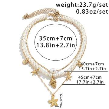 FUTIMELY Layered Pearl Necklaces for Women,Dainty 14K Gold Plated Shell Starfish Eye Pedent Figaro Chain Choke Necklace Preppy Personalized Fashion Jewelry (Starfish)