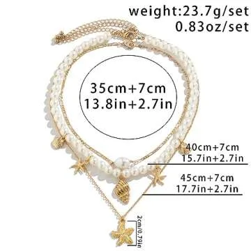 FUTIMELY Layered Pearl Necklaces for Women,Dainty 14K Gold Plated Shell Starfish Eye Pedent Figaro Chain Choke Necklace Preppy Personalized Fashion Jewelry (Starfish)