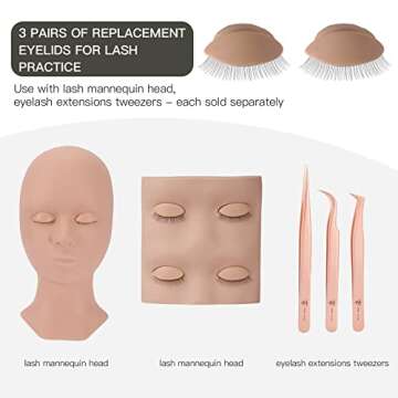 Pretty memory 3 Pairs Removable Eyelids for Lash Practice, Soft Silicone Rubber Replacement Eyelids ...
