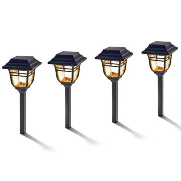 LampLust Solar Pathway Lights Outdoor, 14 Inch, 4 Pack, Warm White LED, Waterproof, Rechargeable Bat...