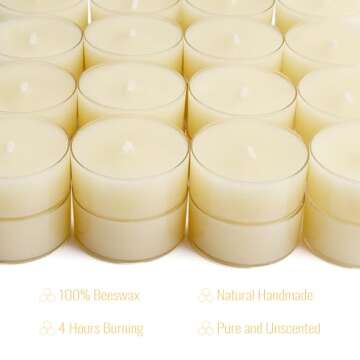 JONERAY 32 Count Pure Beeswax Tealight Candles Candles Bulk - 4 Hour Clean Burning, Smokeless Candle...