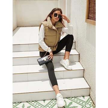 IMCTAH Women's Lightweight Zip Up Puffer Vest Stand Collar Sleeveless Padded Gilet with Pockets(Khaki-S)