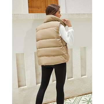 IMCTAH Women's Lightweight Zip Up Puffer Vest Stand Collar Sleeveless Padded Gilet with Pockets(Khaki-S)