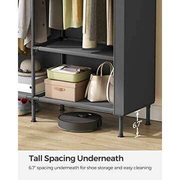 SONGMICS Wardrobe Closet, 65 Inch Heavy Duty Portable Closet, Freestanding Closet Organizer, Clothes Rack with Cover, 2 Hanging Rails, 3 Shelves,4 Side Pockets,Black URDR301B02