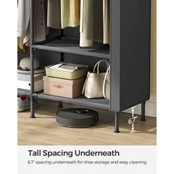 SONGMICS Wardrobe Closet, 65 Inch Heavy Duty Portable Closet, Freestanding Closet Organizer, Clothes Rack with Cover, 2 Hanging Rails, 3 Shelves,4 Side Pockets,Black URDR301B02