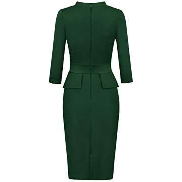 Moyabo Ladies Dresses for Church Tunic High Stretchy Juniors Vintage Dress with Sleeves Green X-Large