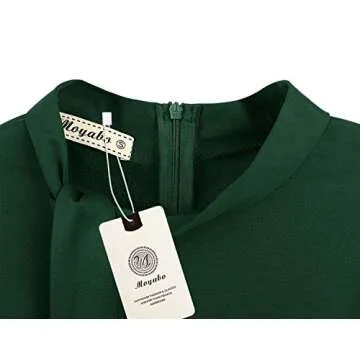 Moyabo Ladies Dresses for Church Tunic High Stretchy Juniors Vintage Dress with Sleeves Green X-Large