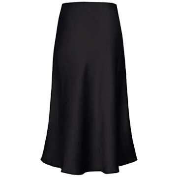Women's Satin High Waist Hidden Elasticized Waistband Flared Casual A Line Midi Skirt