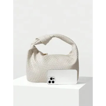 Verdusa Women's Hobo Bags Zipper Handbags Knot Strap Leather Shoulder Bag Evening Clutch Purses Beige One-Size