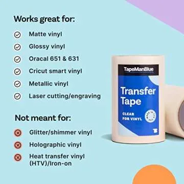 Clear Transfer Tape for Vinyl - 6" x 100' Roll, Made in USA, Vinyl Transfer Tape with Medium to High Tack Adhesive for Cricut & Silhouette Cameo Crafts, Decals & Stickers