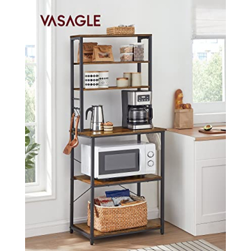 VASAGLE Industrial Kitchen Baker’s Rack with 6 Shelves & Hooks