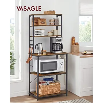 VASAGLE Industrial Kitchen Baker’s Rack with 6 Shelves & Hooks