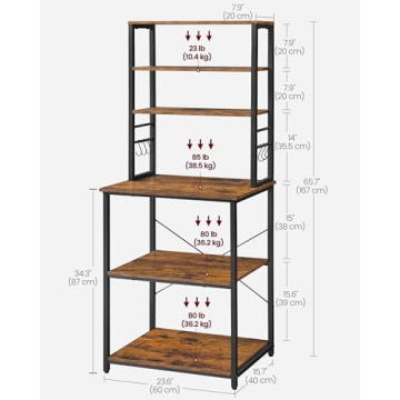 VASAGLE Industrial Kitchen Baker’s Rack with 6 Shelves & Hooks