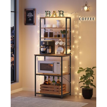 VASAGLE Industrial Kitchen Baker’s Rack with 6 Shelves & Hooks