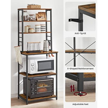 VASAGLE Industrial Kitchen Baker’s Rack with 6 Shelves & Hooks