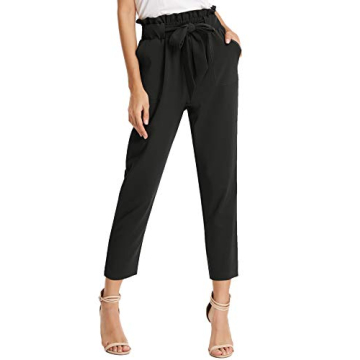 KANCY KOLE Women's Casual High Waist Paper Bag Pants Long Trouser Cropped Slacks with Pocket (Black,...