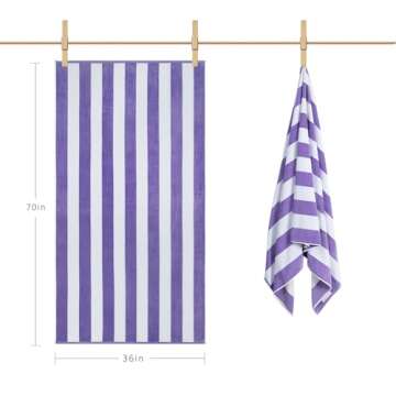 LULUHOME Large Oversized Beach Towel - Big Cotton Towel 36 x 70 Inch Striped Pool Towel, Large Cabana Soft Swimming Towel for Adult Men Women,Purple