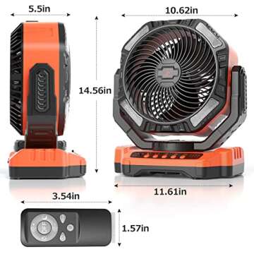 Gewanolla 15 Inch Tall Portable Fan, 40000mAh Battery Rechargeable fan with LED Light & Remote & Auto-Oscillating, Camping Fan Floor Fan for Garage Jobsite Trip Tent