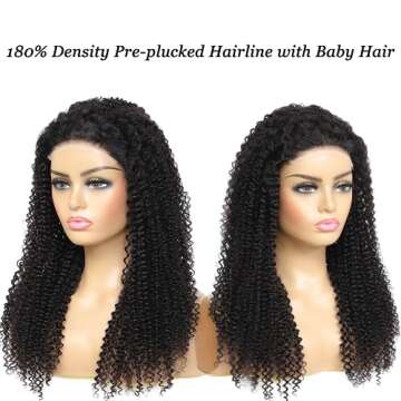 Wear and Go Glueless Wigs Human Hair,180% Density 5x5 HD Lace Closure Wigs Human Hair with Baby Hair Natural Hairline 18Inch Kinky Curly Lace Front Human Hair Wigs for Black Women