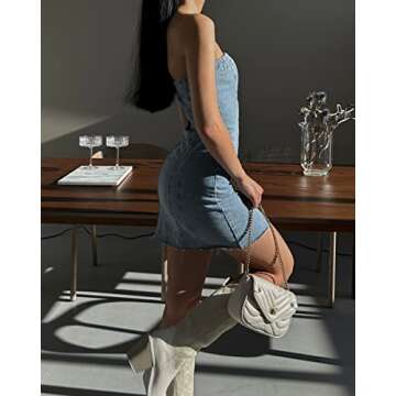 YELLOOP Y2k Mini Dress Denim Tube Dress for Women Trendy Club Dresses for Women Going Out Dresses for Women (Blue,L)