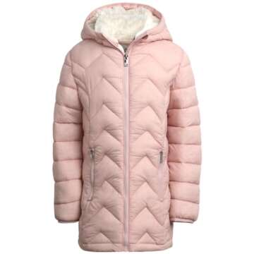 Fashionable DKNY Girls' Winter Coat with Fur Trim