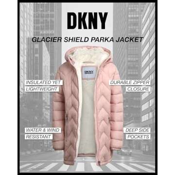 Fashionable DKNY Girls' Winter Coat with Fur Trim