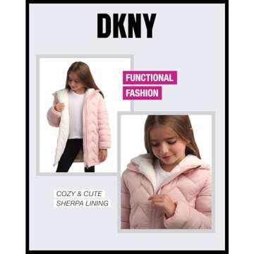 Fashionable DKNY Girls' Winter Coat with Fur Trim