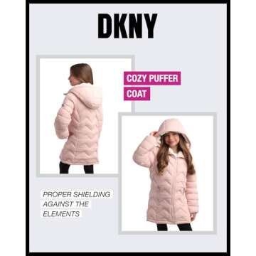 Fashionable DKNY Girls' Winter Coat with Fur Trim