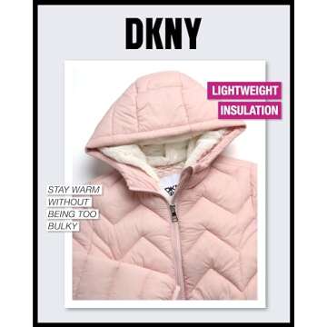 Fashionable DKNY Girls' Winter Coat with Fur Trim