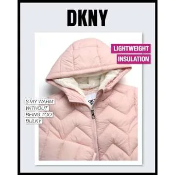 Fashionable DKNY Girls' Winter Coat with Fur Trim