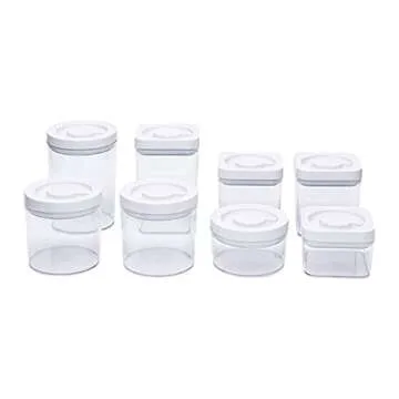 Amazon Basics 8-Piece Multi-Pack of Round and Square Airtight Food Storage Containers for Kitchen Pantry Organization, BPA Free Plastic
