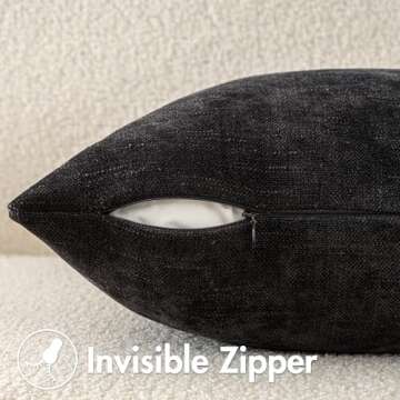 MIULEE Pack of 2 Textured Throw Pillow Covers Decorative Soft Accent Square Chenille Pillowcases Neutral Farmhouse Cushions Modern Home Decor for Couch Sofa Bedroom Living Room 18x18 Inch, Black