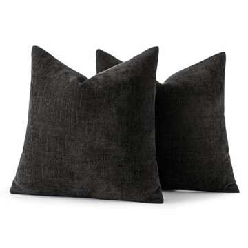 MIULEE Pack of 2 Textured Throw Pillow Covers Decorative Soft Accent Square Chenille Pillowcases Neutral Farmhouse Cushions Modern Home Decor for Couch Sofa Bedroom Living Room 18x18 Inch, Black