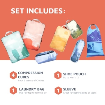 Large Packing Cubes for Travel-Extra Large Compression Packing Cube Luggage Organizers 7 Piece Set-Ultralight, Expandable/Compression Bags for Clothes by TRIPPED Travel Gear (Landscape)