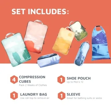 Large Packing Cubes for Travel-Extra Large Compression Packing Cube Luggage Organizers 7 Piece Set-Ultralight, Expandable/Compression Bags for Clothes by TRIPPED Travel Gear (Landscape)