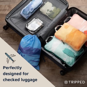 Large Packing Cubes for Travel-Extra Large Compression Packing Cube Luggage Organizers 7 Piece Set-Ultralight, Expandable/Compression Bags for Clothes by TRIPPED Travel Gear (Landscape)