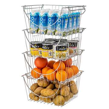 SANNO Stackable Baskets Organizer Bin Stacking Wire Baskets for Home Kitchen Storage, Hanging Garage Tool Organizer, Office and Bathroom Shelves, Large Fruit Basket,set of 2