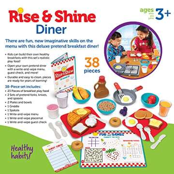 Learning Resources Rise & Shine Diner, Pretend Play Toys, Play Food Toy, Kitchen Toys for Toddlers, Breakfast Toys, 38 Pieces, Ages 3+