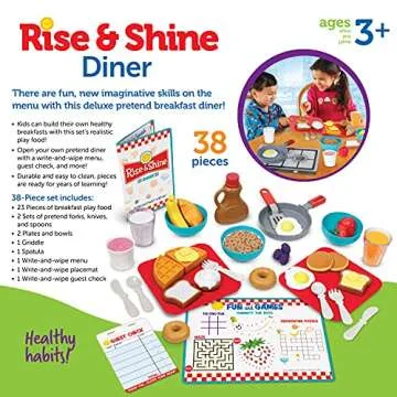 Learning Resources Rise & Shine Diner, Pretend Play Toys, Play Food Toy, Kitchen Toys for Toddlers, Breakfast Toys, 38 Pieces, Ages 3+