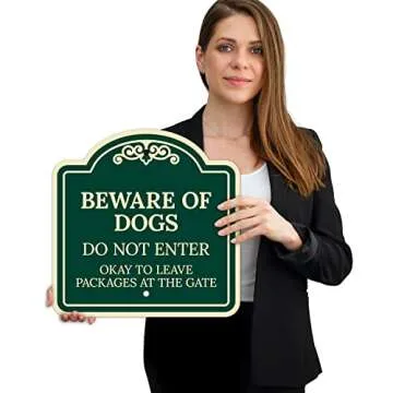 Beware of Dog Do Not Enter Okay to Leave Packages at The Gate Décor Sign, Green Dark, 12x12 Inches, ACM, Fade Resistant, Made in USA by Sigo Signs