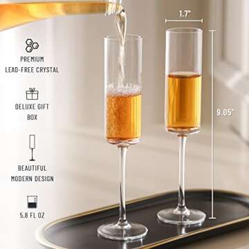 RAVNDOX Champagne Flutes, Edge Champagne Glass Set of 4 Lead-free Glasses- Modern & Elegant for Wome...