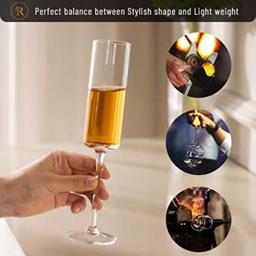 RAVNDOX Champagne Flutes, Edge Champagne Glass Set of 4 Lead-free Glasses- Modern & Elegant for Women, Men, Wedding, Anniversary, Christmas, Birthday, Premium Crystal