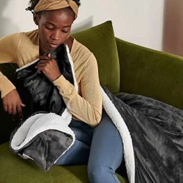 Bedsure Sherpa Fleece Throw Blanket for Couch - Thick and Warm, Soft Fuzzy Plush Throw Blanket for Winter, Charcoal, 50x60 Inches