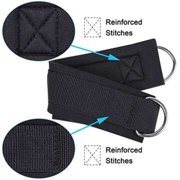 Techion 1 Pair of Fitness Ankle Straps for Cable Machine - Double D-Ring, Adjustable Comfort fit Neoprene - for Men and Women - Black