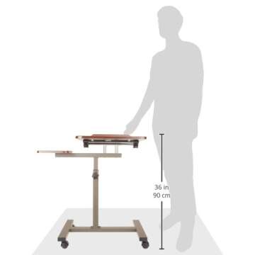 Seville Classics Solid-Top Height Adjustable Mobile Laptop Computer Desk Cart Ergonomic Home Office Stand Rolling Side Table, Tilt (28"), Walnut
