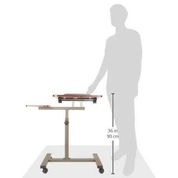 Seville Classics Solid-Top Height Adjustable Mobile Laptop Computer Desk Cart Ergonomic Home Office Stand Rolling Side Table, Tilt (28"), Walnut