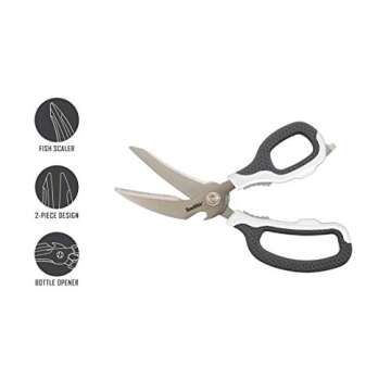 Smith’s 51247 Edge Sport Bait and Game Shears – 8-Inch - White – Fish Scaler – Stainless Steel – Bone Notch + Fin Clipper – Bottle Opener – Dishwasher Safe – Multi-Purpose Scissors