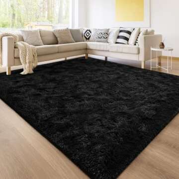 Lascpt Super Soft Shag Area Rug for Living Room, 4x5.9 ft Black Rug for Girls Bedroom, Modern Plush Throw Rug for Kids Room, Fuzzy Floor Carpet for Indoor Dorms Office Nursery Women Home Decor